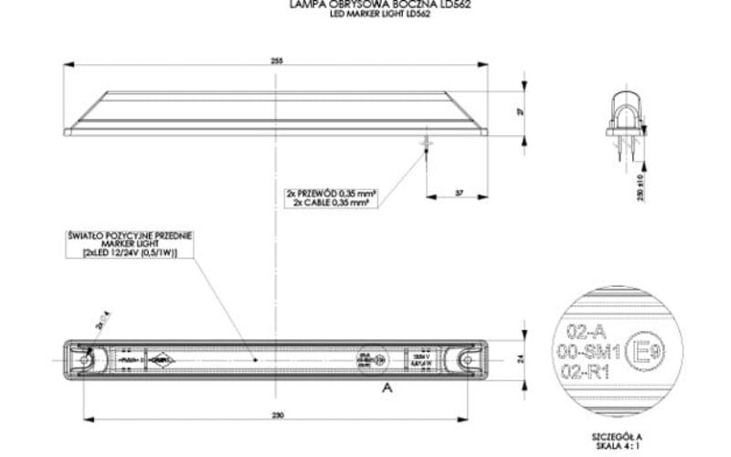 Feu de Position Long (LED) Orange 12 / 24V Universel