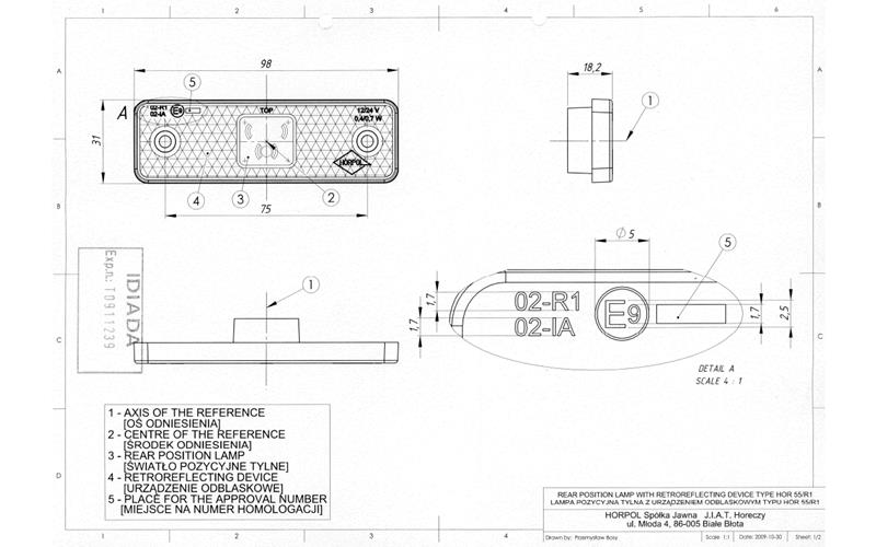 Luz de Posición con Reflejo con Almohadilla de Goma Ondulada (LED) Roja 12 / 24V Universal