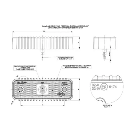 Lampa Obrysowa z Odblaskiem z Podkładką Gumową Ryflowaną (LED) Biała 12 / 24V Uniwersalna