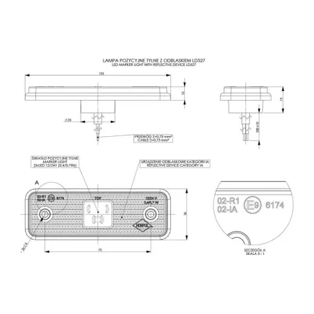 Feu de Position Avec Catadioptre, Avec Embase Caoutchouc (LED) Rouge 12 / 24V Universel