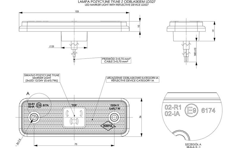 Front Marker Light, With Reflective Device And A rubber Pad (LED) Red 12 / 24V Universal