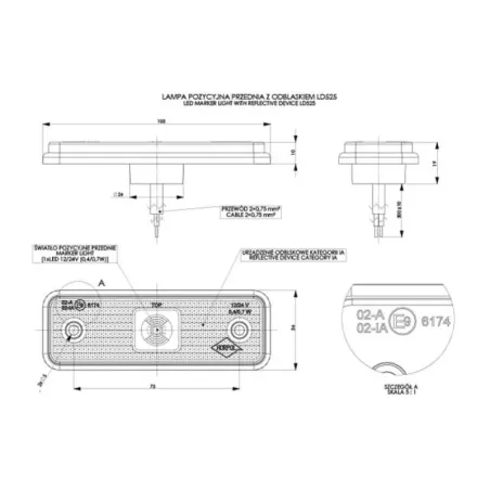 ФОНАРЬ ГАБАРИТНЫЙ ПЕРЕДНИЙ С ОТРАЖАТЕЛЕМ И РЕЗИНОВОЙ ПОДКЛАДКОЙ (LED) БЕЛЫЙ 12 / 24V УНИВЕРСАЛЬНАЯ