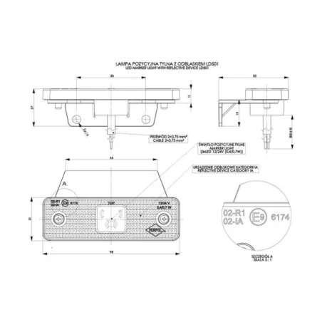 Lampa Obrysowa z Odblaskiem z Wieszakiem (LED) Czerwona 12 / 24V Uniwersalna