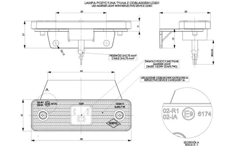Marker Lamp With Reflector And Bracket (LED) Red 12 / 24V Universal