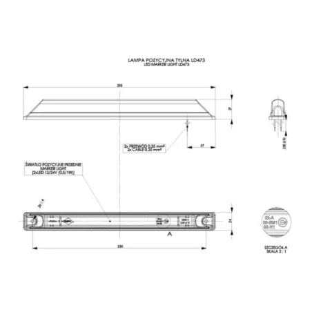 Lampa Obrysowa Precyzyjna Długa (LED) Czerwona 12 / 24V Uniwersalna