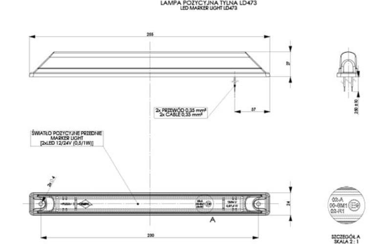 Feu de Position Long (LED) Rouge 12 / 24V Universel