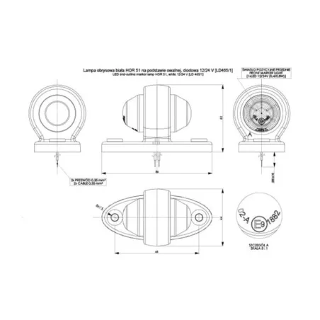Luz de Gálibo Blanca Sobre Base Ovalada (LED) Blanca 12 / 24V Universal