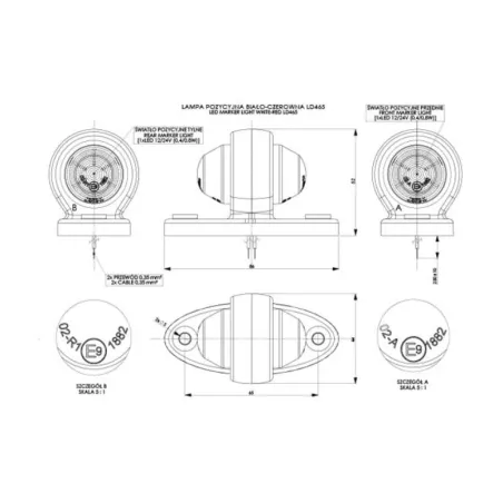 Seitenmarkierungsleuchte Hängend (LED) Weiß - Rot 12 / 24V Universal