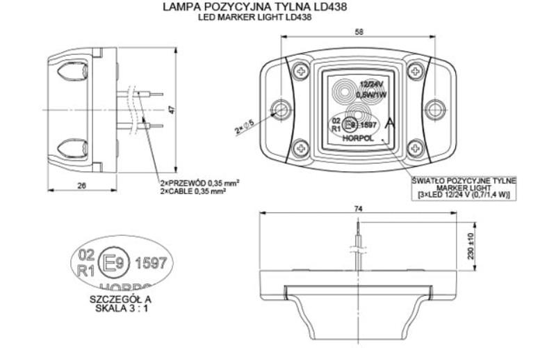 ФОНАРЬ ГАБАРИТНЫЙ ПЕРЕДНИЙ С РЕЗИНОВЫМ КОНТУРОМ (LED) ОРАНЖЕВЫЙ 12 / 24V УНИВЕРСАЛЬНАЯ