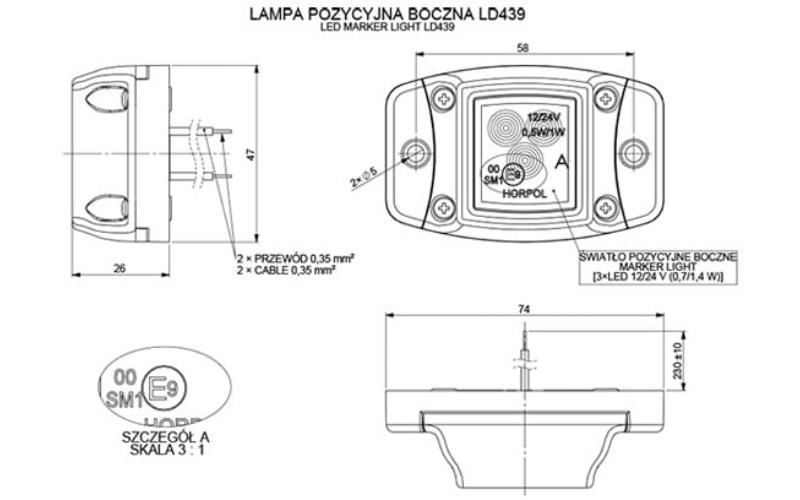 ФОНАРЬ ГАБАРИТНЫЙ ПЕРЕДНИЙ С РЕЗИНОВЫМ КОНТУРОМ (LED) КРАСНЫЙ 12 / 24V УНИВЕРСАЛЬНАЯ