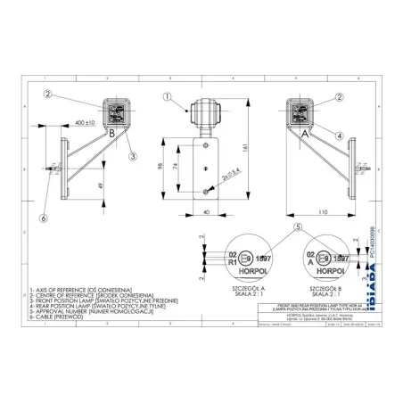 Lampa Obrysowa Na Ramieniu Krótkim Ukośnym (LED) Biało - Czerwona 12 / 24V Lewy