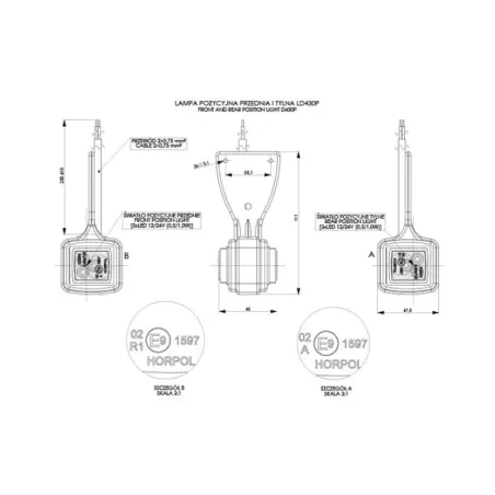 Outline Marker Light, Hanging (LED) White - Red 12 / 24V Right