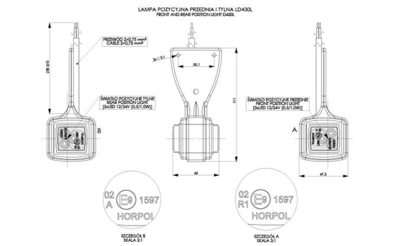 Luz de Gálibo Colgante (LED) Blanca - Roja 12 / 24V Izquierdo