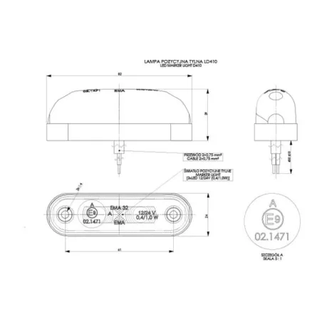 Front Marker Light, Oval (LED) Red 12 / 24V Universal