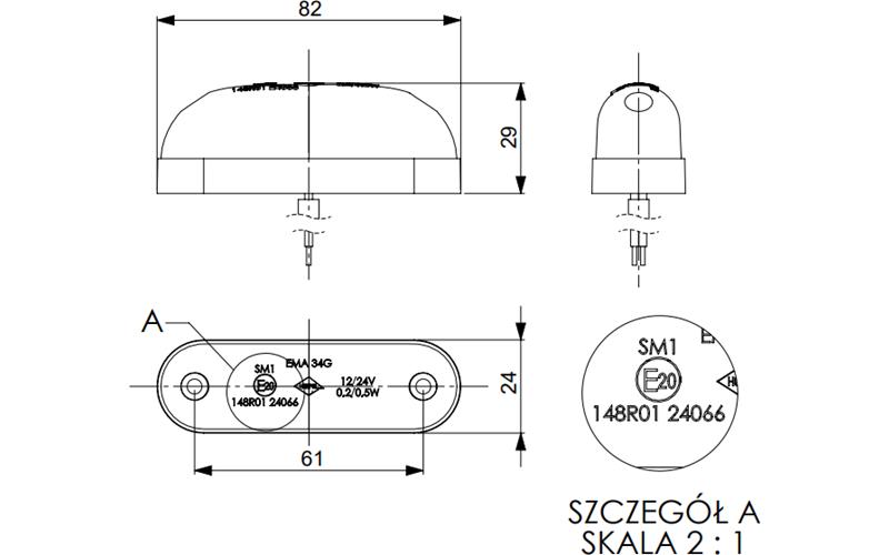 Luz de Gálibo Ovalada (LED) Amarilla 12 / 24V Universal