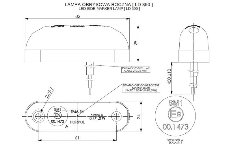 Lampa Obrysowa Owalna (LED) Pomarańczowa 12 / 24 V Uniwersalna