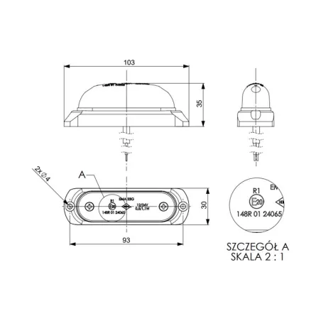 Oval Marker Light With A Rubber Pad (LED) Red 12 / 24V Universal