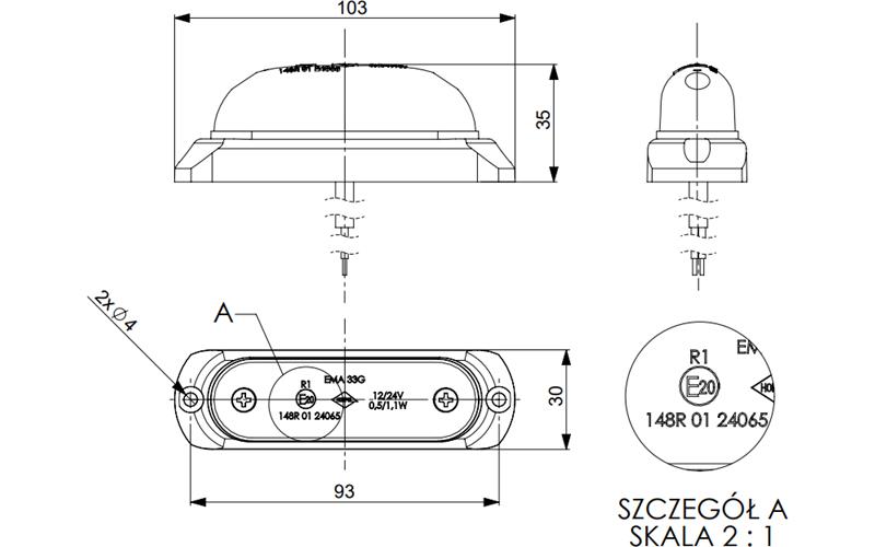 Oval Marker Light With A Rubber Pad (LED) Red 12 / 24V Universal