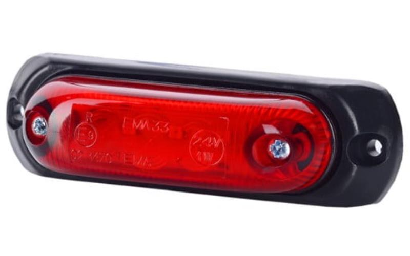 Side Marker Light, Oval With A rubber Pad (LED) Red 12 / 24V Universal