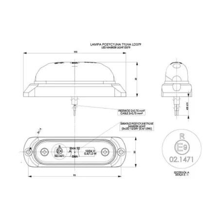 Side Marker Light, Oval With A rubber Pad (LED) Red 12 / 24V Universal