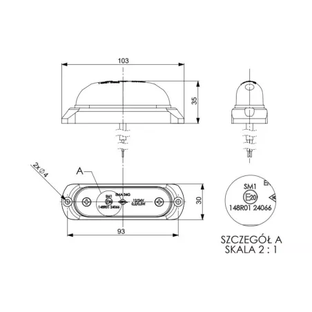 Oval Marker Light With A Rubber Pad (LED) Orange 12 / 24V Universal