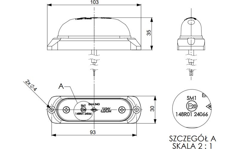 Luz de Gálibo Ovalada con Arandela de Caucho (LED) Amarilla 12 / 24V Universal
