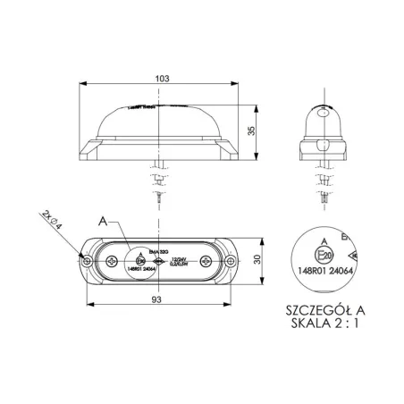 Seitenmarkierungsleuchte Oval Mit Einem Gummiunterlage (LED) Weiß 12 / 24V Universal