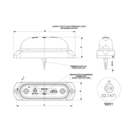 Luz de Gálibo Ovalada con Almohadilla de Goma (LED) Blanca 12 / 24V Universal