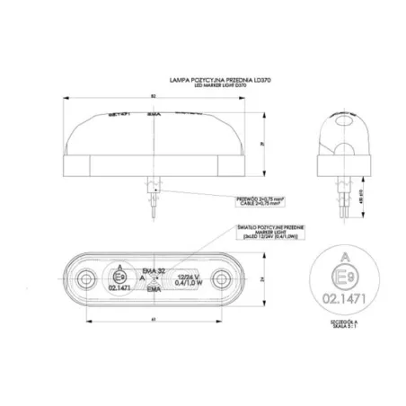 Front Marker Light, Oval (LED) White 12 / 24V Universal