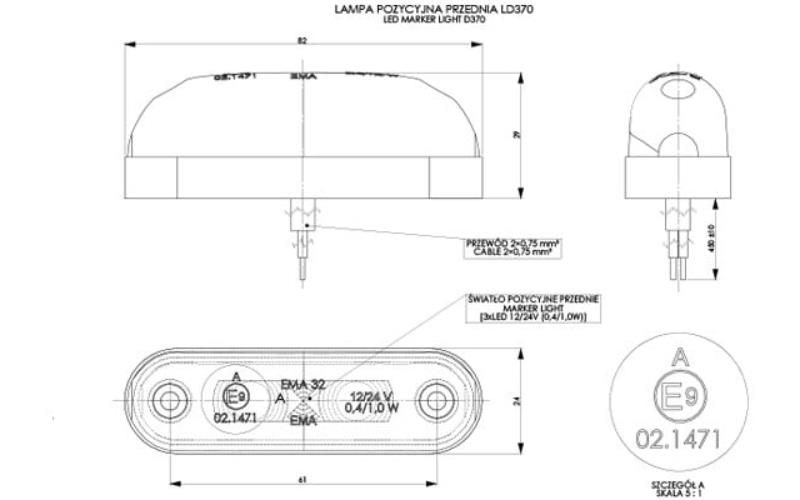 Front Marker Light, Oval (LED) White 12 / 24V Universal