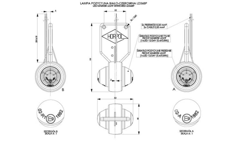 Hanging Position Lamp (LED) White - Red 12 / 24V RH