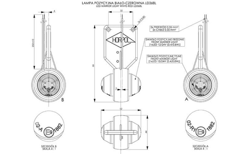 Hanging Position Lamp (LED) White - Red 12 / 24V LH