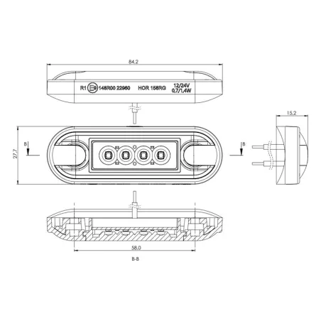 Rear Marker Lamp (LED) Red 12 / 24V Universal