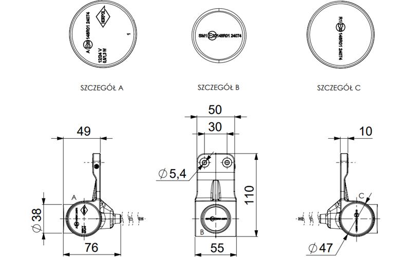 Dreifachbegrenzungsleuchte Mit Flexibler Halterung (LED) Weiß - Orange - Rot 12 / 24V Recht