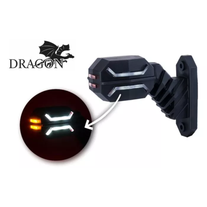 Feu de Gabarit à Trois Fonctions Sur Un Bras Court Diagonal (LED) Blanc - Orange - Rouge 12 / 24V Droit