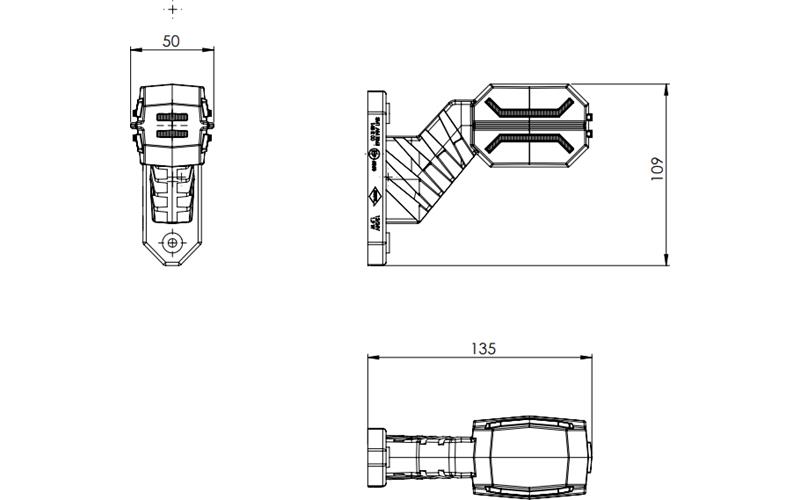 Luz de Gálibo de Triple Función con Un Brazo Diagonal Corto (LED) Blanca - Amarilla - Roja 12 / 24V Derecho