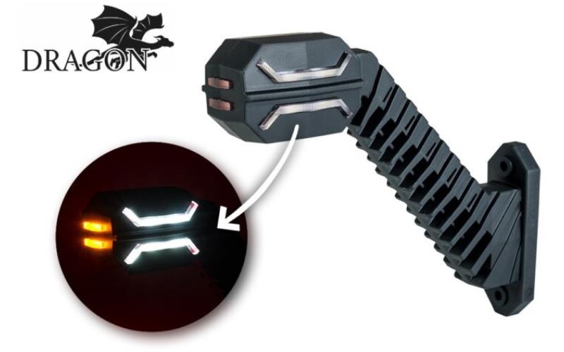 Lampa Obrysowa (Dragon) Trzyfunkcyjna Na Wysięgniku Ukośnym Długim (LED) Biało - Pomarańczowo - Czerwony 12 / 24V Prawa
