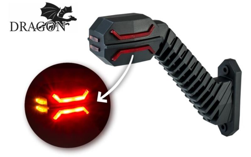 Feu de Gabarit à Trois Fonctions Sur Un Bras Long Diagonal (LED) Blanc - Orange - Rouge 12 / 24V Gauche