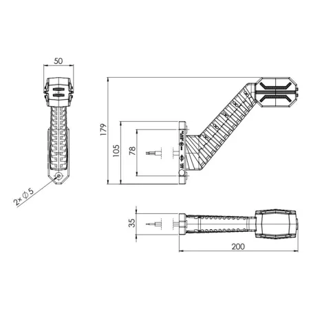 Feu de Gabarit à Trois Fonctions Sur Un Bras Long Diagonal (LED) Blanc - Orange - Rouge 12 / 24V Gauche