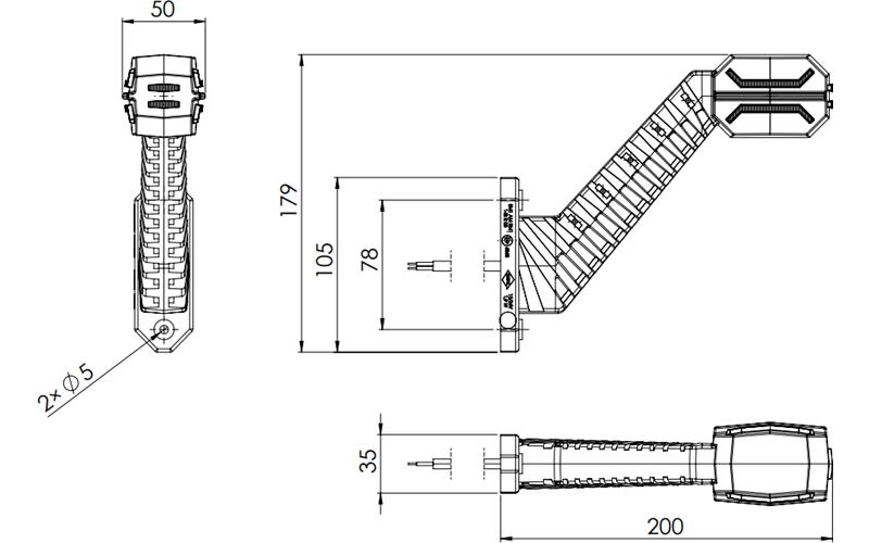 Feu de Gabarit à Trois Fonctions Sur Un Bras Long Diagonal (LED) Blanc - Orange - Rouge 12 / 24V Gauche