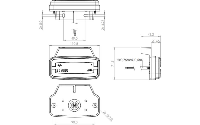 Marker Light With A holder And Reflective Device, 2-function (LED) Red 12 / 24V Universal