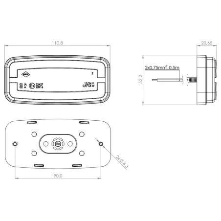 Marker Light With Reflective Device, 2-function (LED) Red 12 / 24V Universal