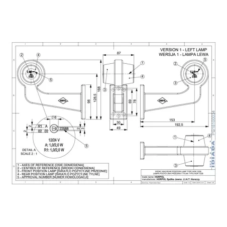 Marker Lamp, Long Arm (Neon) (LED) Orange - Red 12 / 24V Left