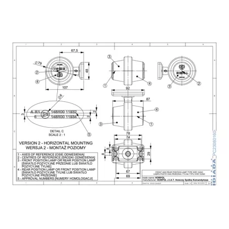 Luz de Gálibo de En Brazo Corto (LED) Blanke - Roja 12 / 24V Universal