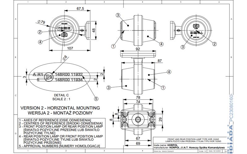 ГАБАРИТНЫЙ ФОНАРЬ С КОРОТКИМ РОГОМ (LED) БЕЛО - КРАСНАЯ 12 / 24V УНИВЕРСАЛЬНАЯ