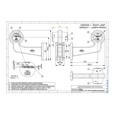 Luz de Gálibo de Brazo Largo (LED) Blanca - Roja 12 / 24V Derecho