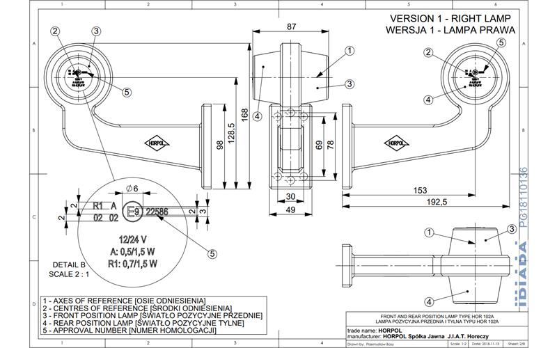 Luz de Gálibo, con Brazo Largo (LED) Blanca - Roja 12 / 24V Derecho