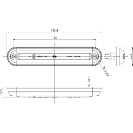 Marker Light With An Optical Fibre (LED) Red 12 / 24V Universal