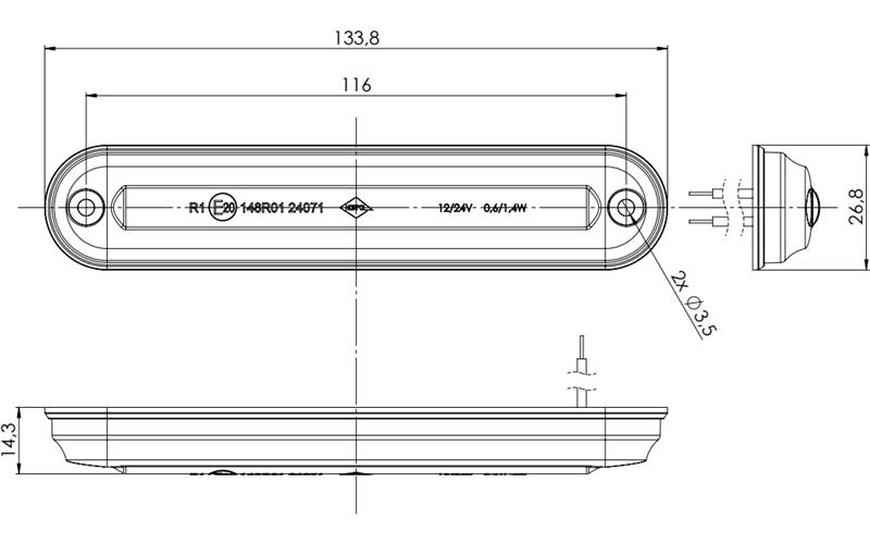 Luz de Gálibo Slim con Cable de Fibra óptica (LED) Roja 12 / 24V Universal