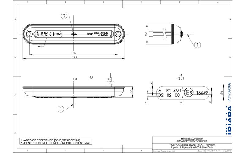 Marker Light, Light Tube Slim Type (LED) Red 12 / 24V Universal